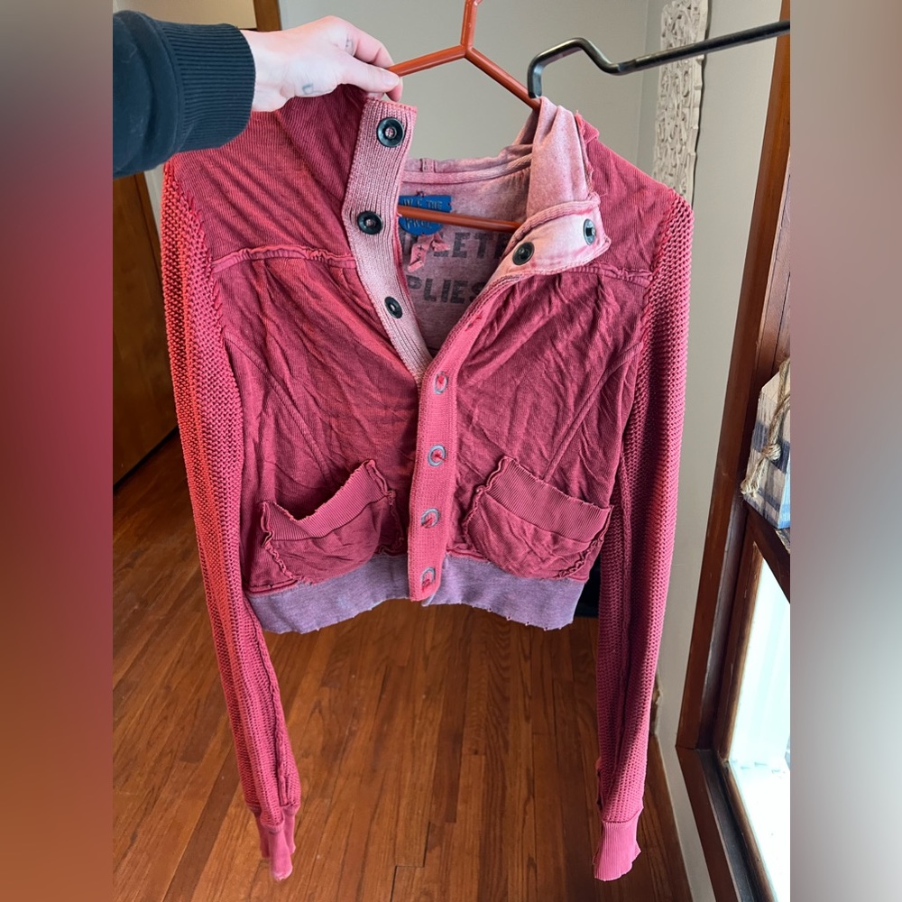 We the free Free People red cool sweatshirt jacket hooded SP